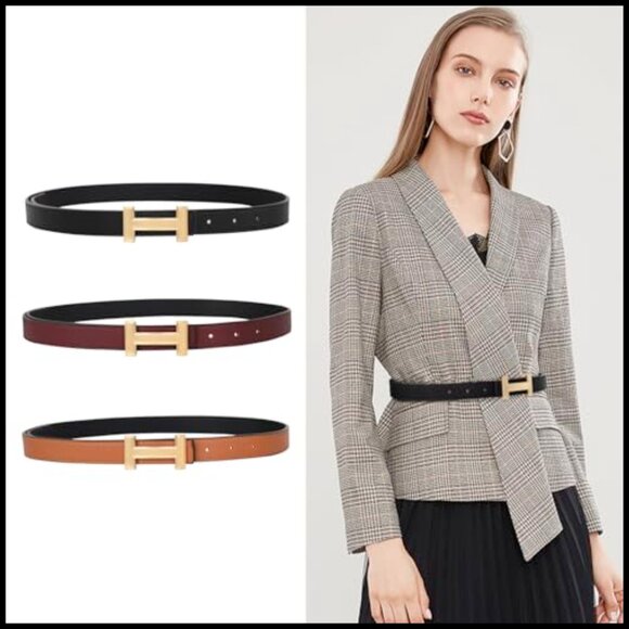Gold Buckle Leather Belt Elegant Modern Waist Band Versatile Chic Accessory main image 4